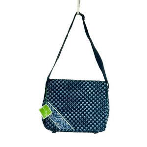 NEW Vintage Y2K Vera Bradley Nantucket Navy Messenger Bag Blue White Retired